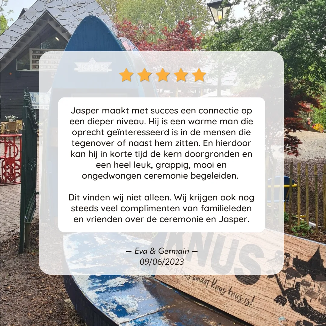 Review van een bruidspaar over trouwambtenaar Jasper Putter