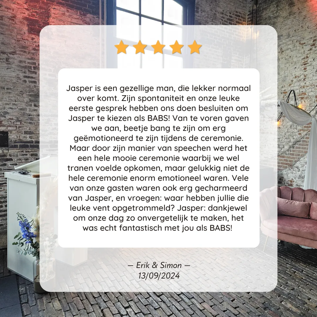Ervaring met de persoonlijke trouwceremonie van Jasper