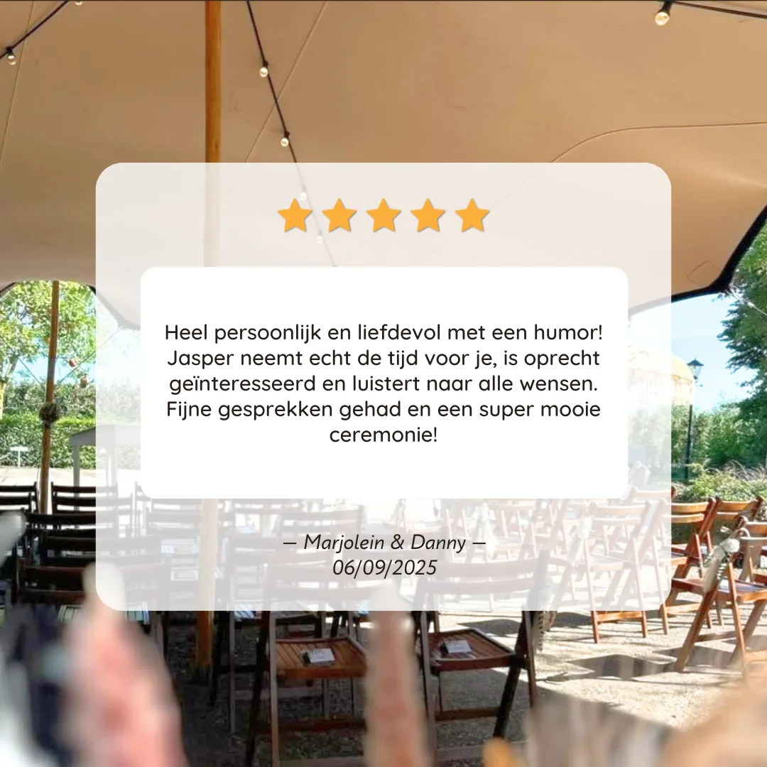 Vijfsterrenreview van Marjolein & Danny over de ceremonie van Jasper Putter