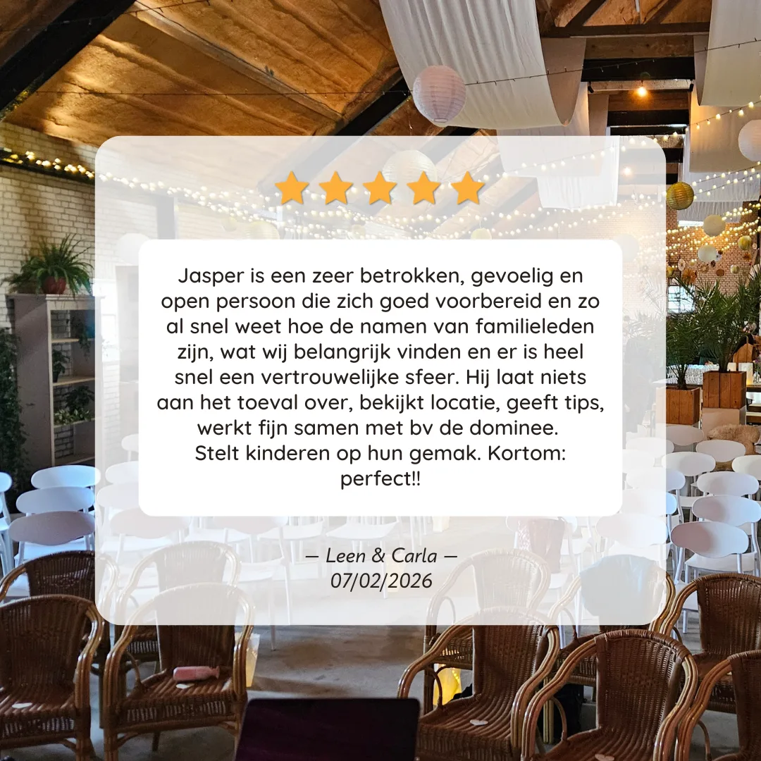 Vijfsterrenreview van Leen & Carla over Jasper Trouwt